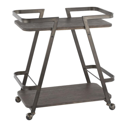 Lumisource Seven Industrial Bar Cart in Antique Metal and Espresso Wood-Pressed Grain Bamboo