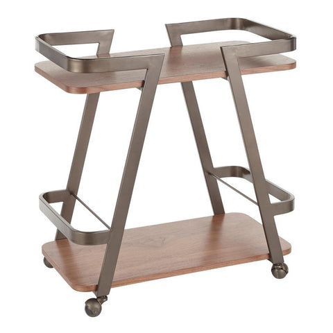 Lumisource Seven Industrial Bar Cart in Antique Metal and Walnut Wood
