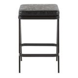 Lumisource Seven Industrial Counter Stool in Black Metal and Black Faux Leather