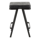 Lumisource Seven Industrial Counter Stool in Black Metal and Black Faux Leather