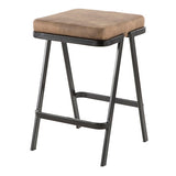 Lumisource Seven Industrial Counter Stool in Black Metal and Brown Cowboy Fabric