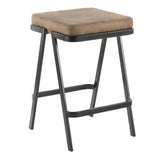 Lumisource Seven Industrial Counter Stool in Black Metal and Brown Cowboy Fabric