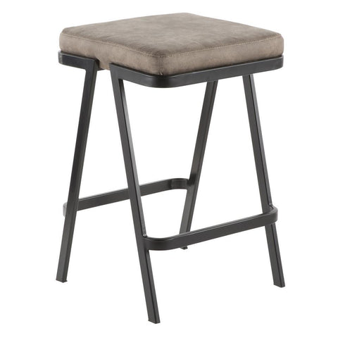 Lumisource Seven Industrial Counter Stool in Black Metal and Grey Cowboy Fabric
