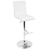 Lumisource Spago Contemporary Adjustable Barstool with Swivel in White Faux Leather