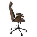 Lumisource Spectre Mid-Century Modern Adjustable Office Chair in Walnut Wood and Black Faux Leather