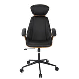 Lumisource Spectre Mid-Century Modern Adjustable Office Chair in Walnut Wood and Black Faux Leather