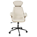 Lumisource Spectre Mid-Century Modern Adjustable Office Chair in Walnut Wood and Cream Faux Leather