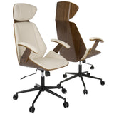Lumisource Spectre Mid-Century Modern Adjustable Office Chair in Walnut Wood and Cream Faux Leather