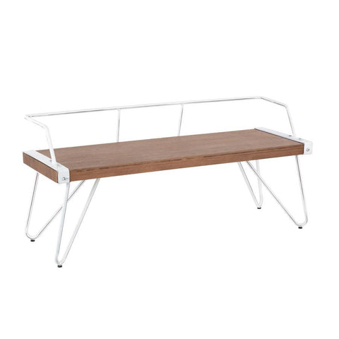 Lumisource Stefani Industrial Bench in Vintage White Metal and Brown Wood-pressed Grain Bamboo
