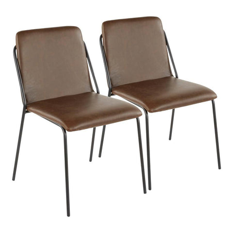 Lumisource Stefani Industrial Chair in Black Metal and Espresso Faux Leather - Set of 2