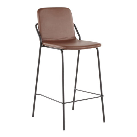 Lumisource Stefani Industrial Counter Stool in Black Metal with Brown Faux Leather - Set of 2