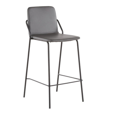 Lumisource Stefani Industrial Counter Stool in Black Metal with Grey Faux Leather - Set of 2