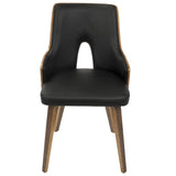 Lumisource Stella Mid-Century Modern Dining/Accent Chair in Walnut with Black Faux Leather - Set of 2