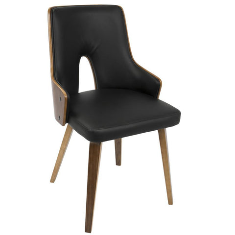 Lumisource Stella Mid-Century Modern Dining/Accent Chair in Walnut with Black Faux Leather - Set of 2