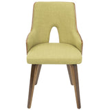 Lumisource Stella Mid-Century Modern Dining/Accent Chair in Walnut with Green Fabric - Set of 2