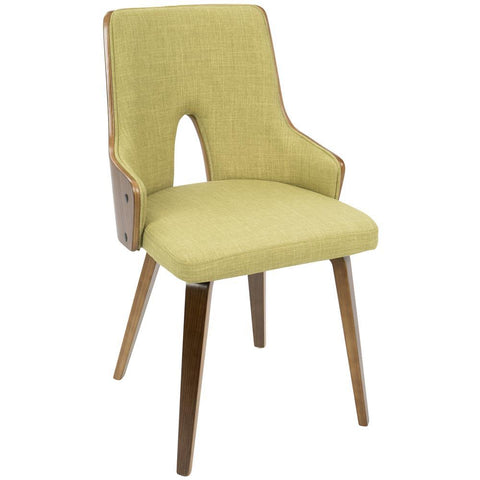 Lumisource Stella Mid-Century Modern Dining/Accent Chair in Walnut with Green Fabric - Set of 2