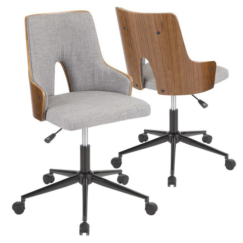 Lumisource Stella Mid-Century Modern Office Chair in Walnut Wood and Grey Fabric