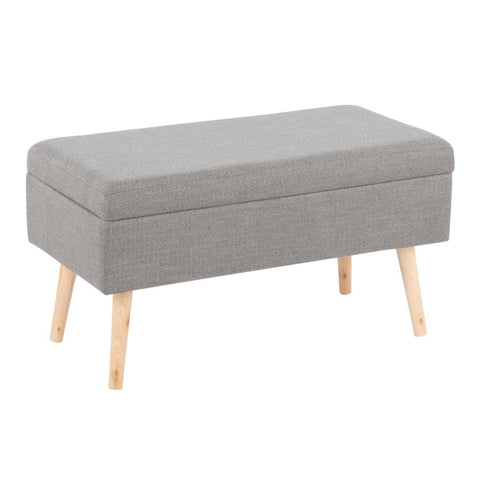 Lumisource Storage Contemporary Bench in Natural Wood and Grey Fabric