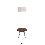 Lumisource Stork Mid-Century Modern Floor Lamp with Walnut Wood Table Accent and White Shade