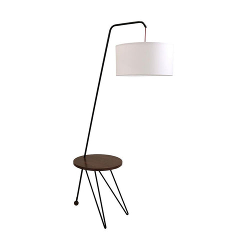 Lumisource Stork Mid-Century Modern Floor Lamp with Walnut Wood Table Accent and White Shade