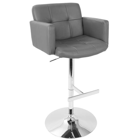 Lumisource Stout Contemporary Adjustable Barstool with Swivel and Grey Faux Leather