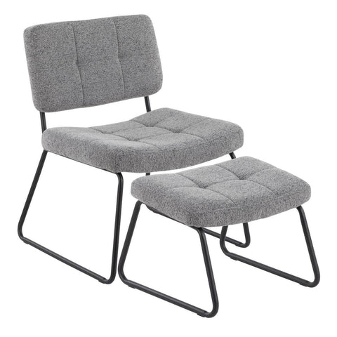 Lumisource Stout Contemporary Lounge Chair and Ottoman Set in Black Steel and Grey Noise Fabric