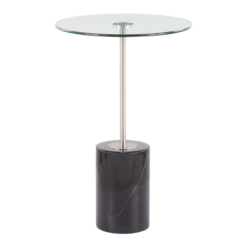 Lumisource Symbol Contemporary Side Table in Black Marble, Nickel and Clear Glass