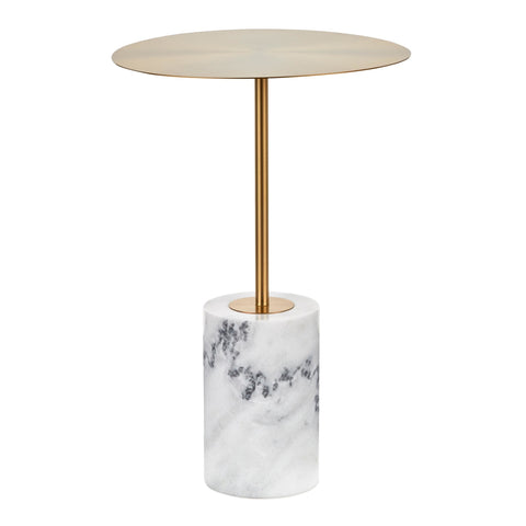Lumisource Symbol Contemporary Side Table in Gold Metal and White Marble