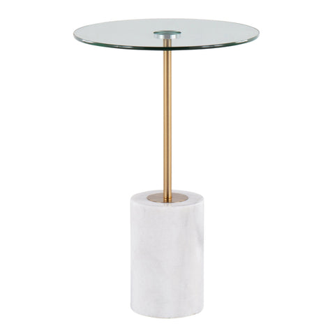 Lumisource Symbol Contemporary Side Table in White Marble, Gold Metal and Clear Glass