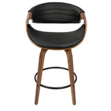 Lumisource Symphony Mid-Century Modern Counter Stool in Walnut and Black Faux Leather - Set of 2