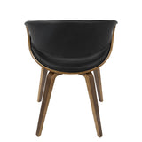 Lumisource Symphony Mid-Century Modern Dining/Accent Chair in Walnut Wood and Black Faux Leather