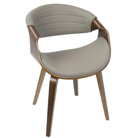 Lumisource Symphony Mid-Century Modern Dining/Accent Chair in Walnut Wood and Grey Faux Leather