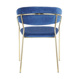 Lumisource Tania Contemporary-Glam Chair in Gold Metal with Blue Velvet - Set of 2