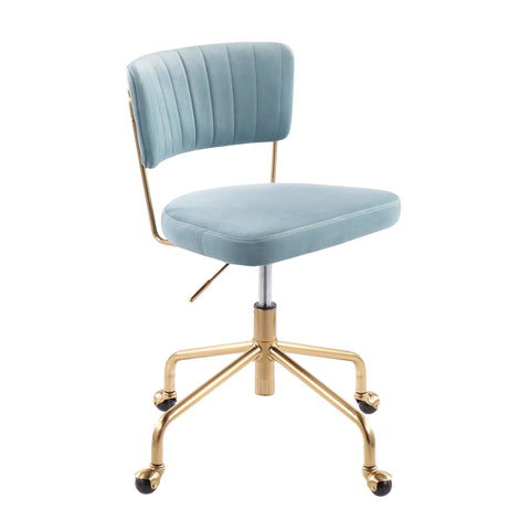 Lumisource Tania Contemporary Task Chair in Gold Metal and Light Blue Velvet