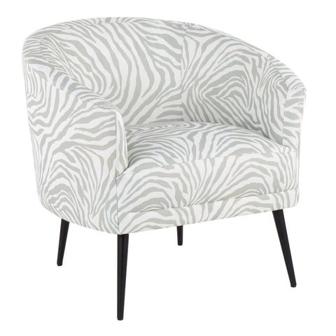 Lumisource Tania Contemporary/glam Accent Chair in Black Steel and Light Green Zebra Fabric