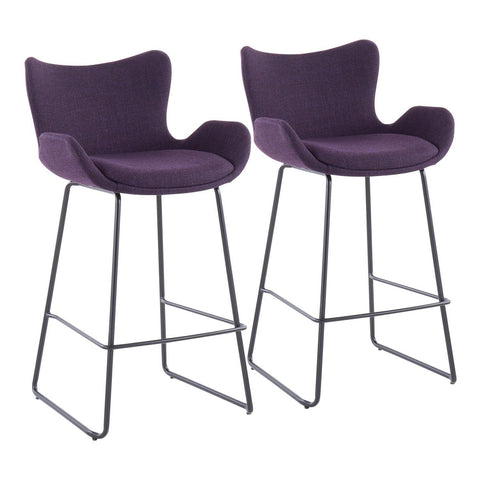 Lumisource Tara Contemporary Counter Stool in Black Metal and Purple Noise Fabric - Set of 2