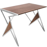 Lumisource Tetra Contemporary Desk in Walnut Wood and Stainless Steel