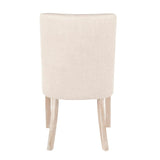 Lumisource Tori Farmhouse Dining Chair in White Washed Wooden Legs and Beige Fabric - Set of 2