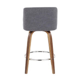 Lumisource Toriano Mid-Century Modern Counter Stool in Walnut and Blue Fabric - Set of 2