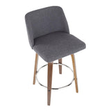 Lumisource Toriano Mid-Century Modern Counter Stool in Walnut and Blue Fabric - Set of 2