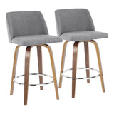 Lumisource Toriano Mid-Century Modern Counter Stool in Walnut and Grey Fabric - Set of 2