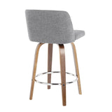 Lumisource Toriano Mid-Century Modern Counter Stool in Walnut and Grey Fabric - Set of 2
