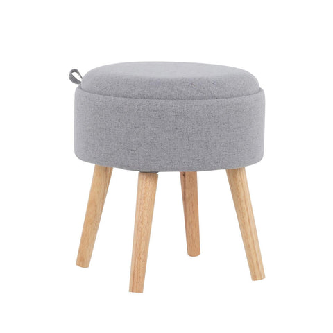 Lumisource Tray Contemporary Stool in Natural Wood and Grey Fabric