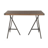 Lumisource Trestle Industrial Counter Table in Antique Metal and Brown Wood-Pressed Grain Bamboo