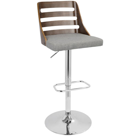 Lumisource Trevi Mid-Century Modern Adjustable Barstool with Swivel in Walnut and Grey