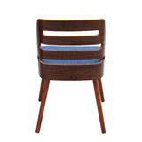 Lumisource Trevi Mid-Century Modern Dining/Accent Chair in Walnut with Blue Fabric