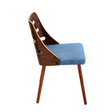 Lumisource Trevi Mid-Century Modern Dining/Accent Chair in Walnut with Blue Fabric