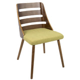 Lumisource Trevi Mid-Century Modern Dining/Accent Chair in Walnut with Green Fabric
