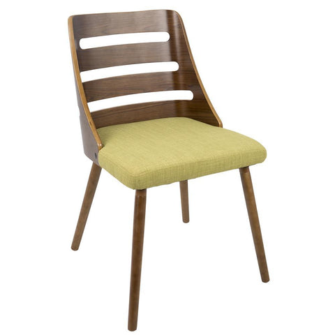 Lumisource Trevi Mid-Century Modern Dining/Accent Chair in Walnut with Green Fabric