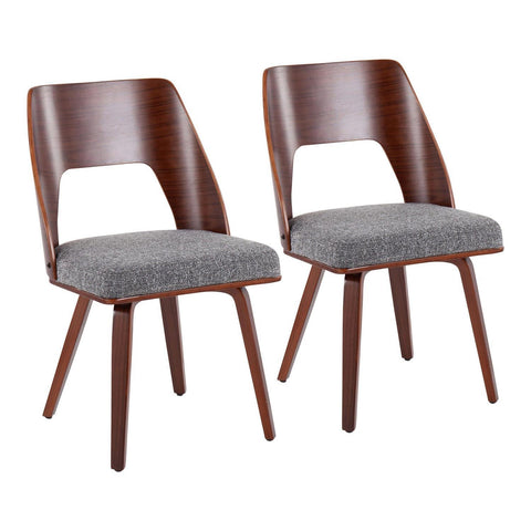 Lumisource Triad Mid-Century Modern Chair in Walnut Bamboo and Grey Noise Fabric - Set of 2